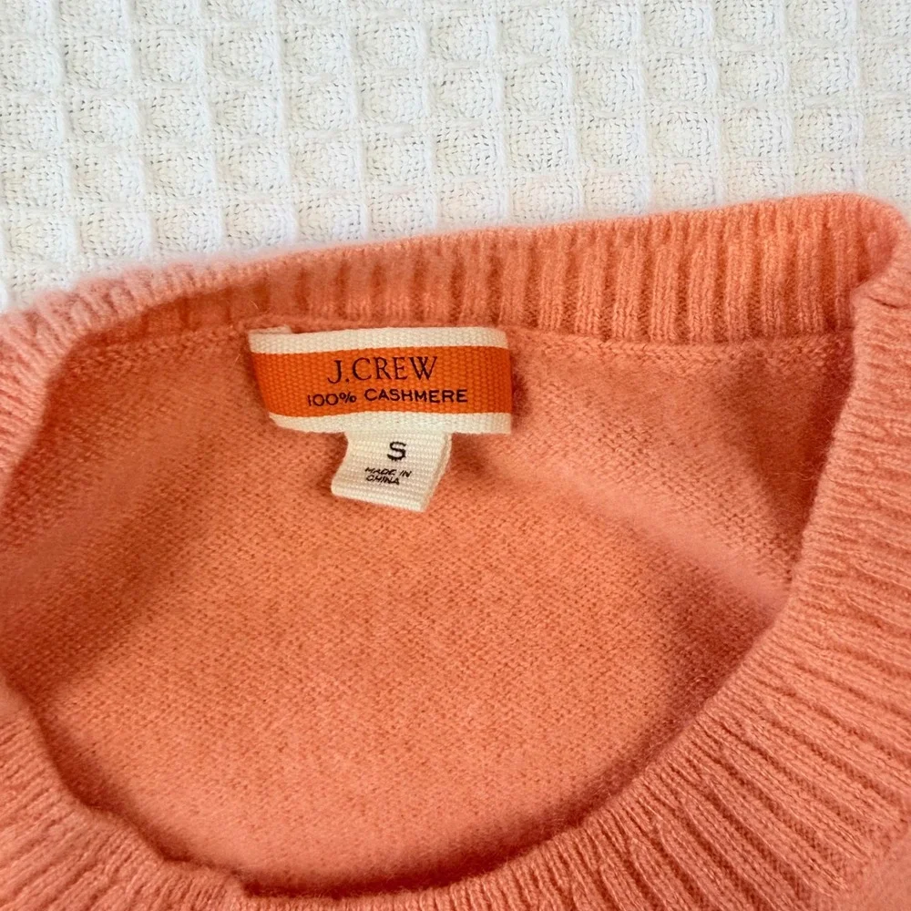 J.Crew Women's Orange 100% Cashmere Crewneck Sweater Size S Ribbed Knit